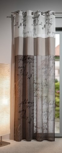 auf Textil , | halbtransparent x weiß 3-teilig, Fertigschals Ösenschal,140cm | Gardine, 245 | | Kalligraphie 20, Wohndekor elegant und cm taupe, Ösen / Vorhänge